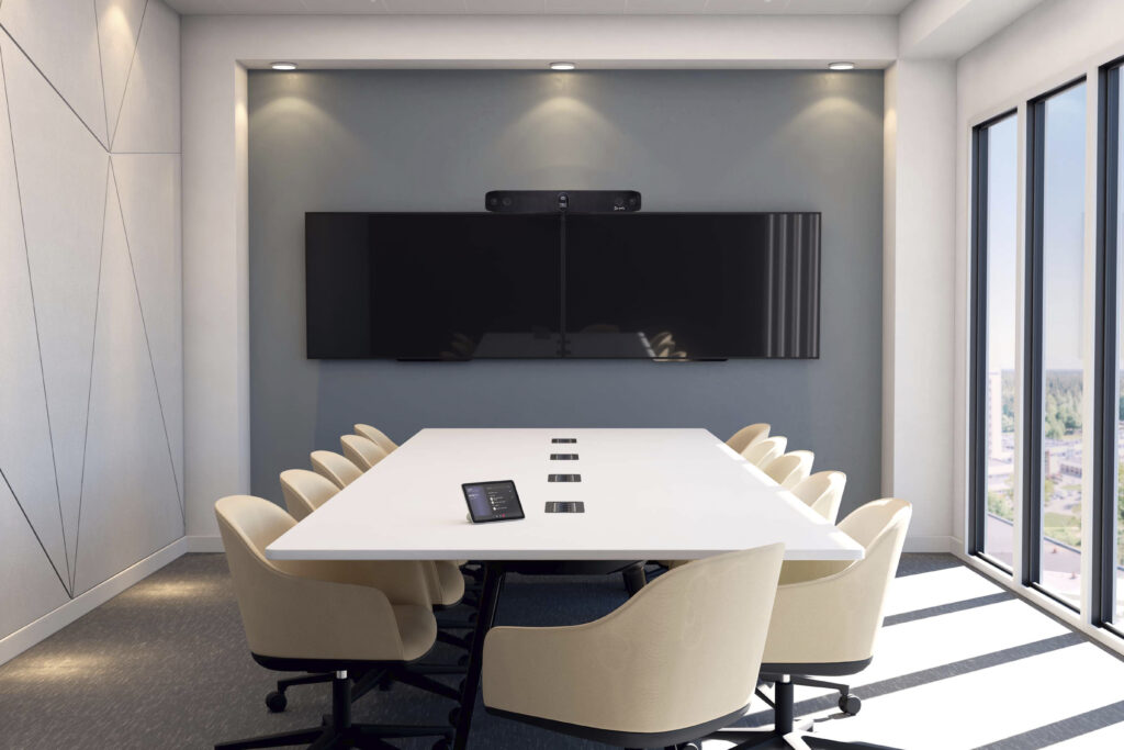 Commercial boardroom AV installation Kelowna Okanagan - video conferencing