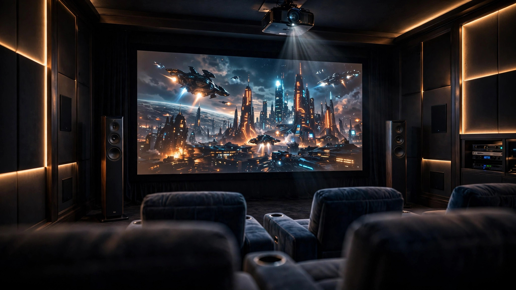 Custom home theatre installation Lake Country Okanagan - projector and surround sound