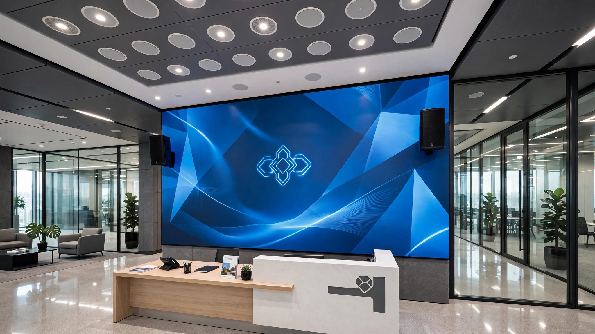 Corporate lobby video wall in Lake Country - branded LED display