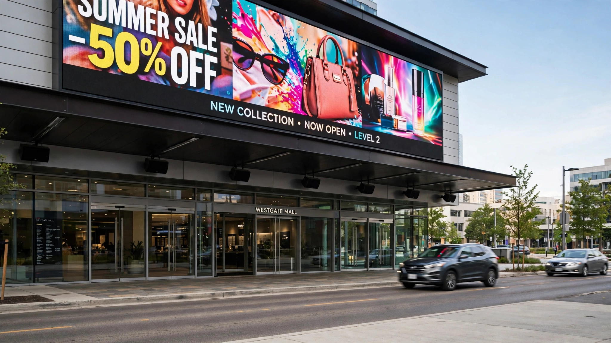 Outdoor LED video wall in Osoyoos - shopping mall exterior digital signage